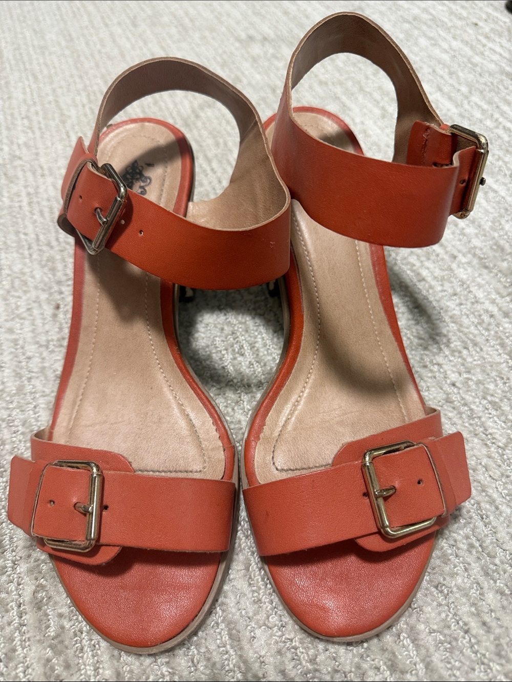 Women's Buckle Ankle-Strap Sandals in Burnt Orange